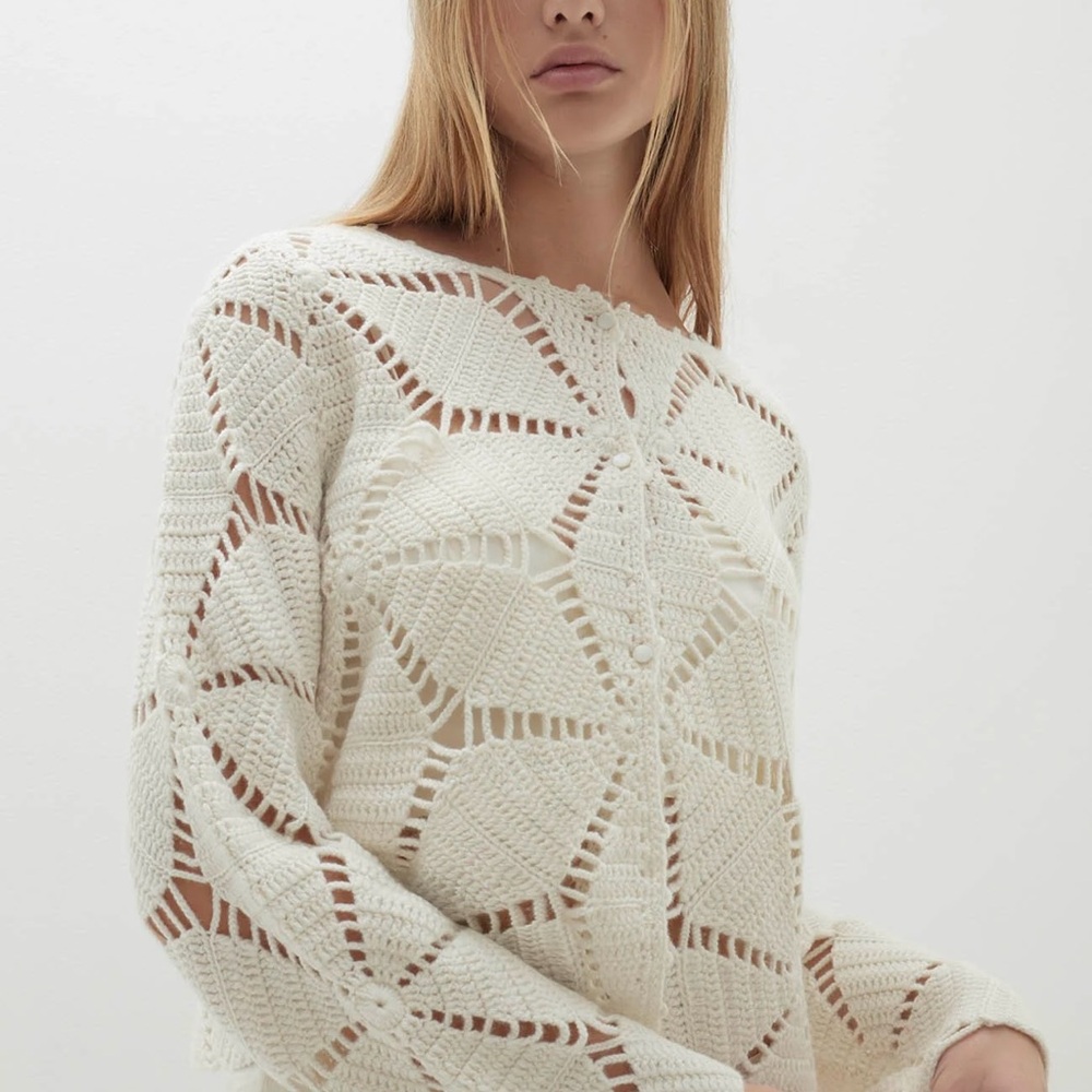 NakedCashmere Ecru Crochet Sweater